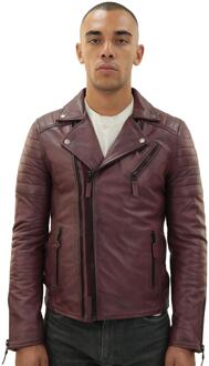 Leren bikerjack van Brando met dubbele kruisrits, Casablanca - maat XL Bourgogne