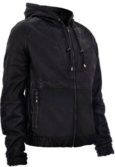 Leren bomber-bikerjack met rits en capuchon Zwart - S