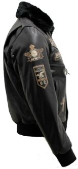 Leren bomberjack van koeienhuid met afneembare kraag Zwart - 4XL