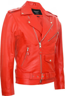 Leren Brando Biker Rock motorjas van leer - maat S Rood