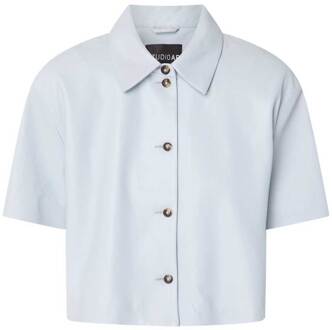 Leren cropped blouse Eveline  blauw - 34,36,38,40,42,