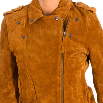 Leren damesjack met korte lange mouwen 9066 - maat Camel