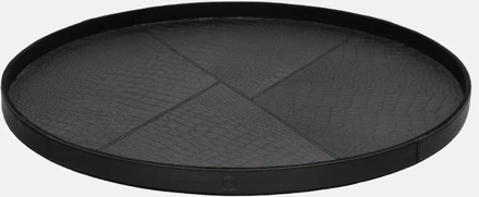 leren dienblad rond croco L black Zwart