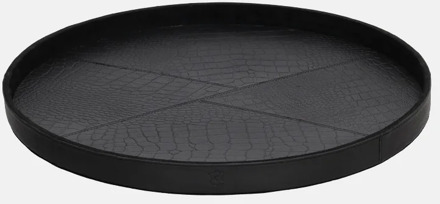 leren dienblad rond croco M black Zwart