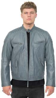 Leren gewatteerd bikerjack voor heren - Berlijn Blauw - 5XL