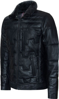 Leren gewatteerde bikerjas voor heren - Guayaquil Zwart - 5XL