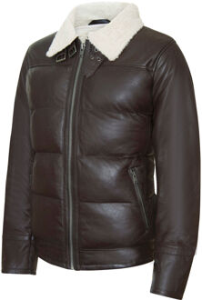 Leren gewatteerde bikerpufferjas voor heren - Brasilia Bruin - 4XL