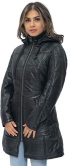 Leren gewatteerde parkajas voor dames-Allentown Zwart - EU 40 / UK 12