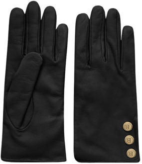 Leren handschoenen met gouden knopen Busnel , Black , Dames - L
