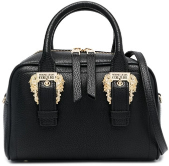 Leren handtas met iconische gouden gespen Versace Jeans Couture , Black , Dames - ONE Size