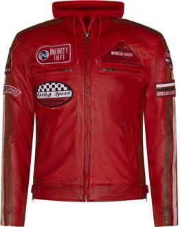 Leren heren bikerjack met capuchon, Detroit - maat L Rood