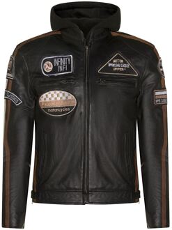 Leren heren bikerjack met capuchon, Detroit - maat XS Zwart