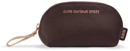 Leren make-up etui bordeaux rood - "cute curious crazy" quote