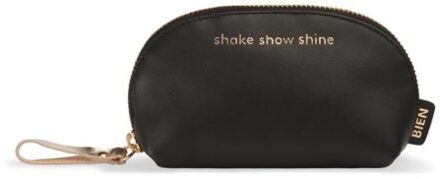 Leren make-up etui zwart - "shake show shine" quote