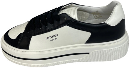 Leren Mix Dames Sneaker Zwart/Wit Copenhagen Shoes , White , Dames - 38 Eu,37 EU
