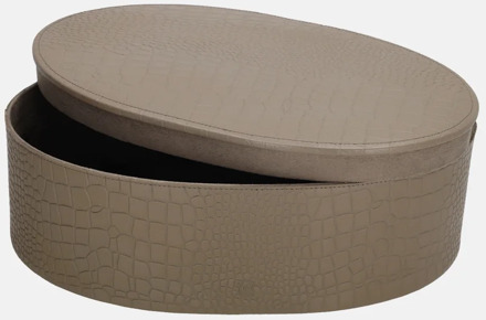 leren opbergbox ovaal croco large taupe