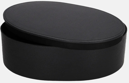 leren opbergbox ovaal effen L black Zwart