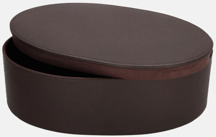 leren opbergbox ovaal effen L donkerbruin