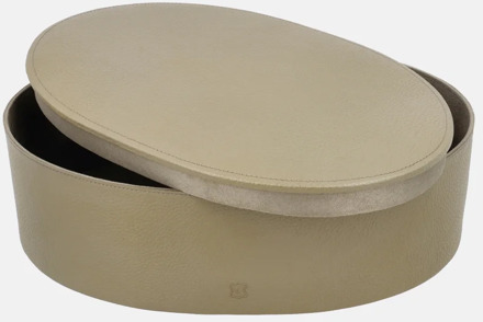 leren opbergbox ovaal effen L taupe