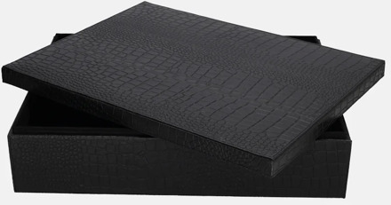 leren opbergbox rechthoek croco large black Zwart
