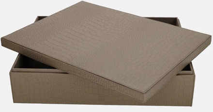 leren opbergbox rechthoek croco large taupe