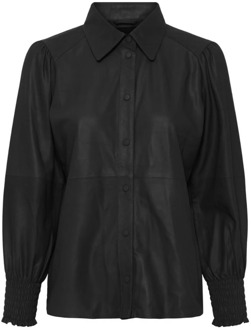 Leren overhemd met smock-details Btfcph , Black , Dames - 2Xl,M,S,3Xl