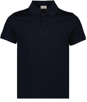 Leren Polo Shirt met Logo Borduursel Saint Laurent , Blue , Heren