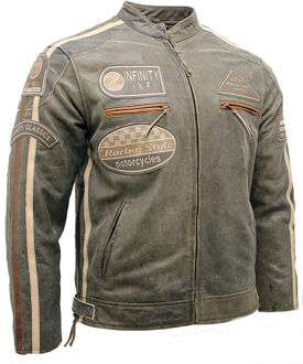 Leren race-motorfietsjack met rits Grijs - 2XL