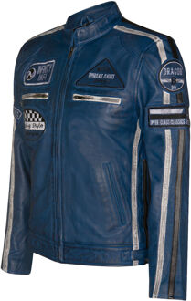 Leren race-motorfietsjack met rits - maat 4XL Blauw