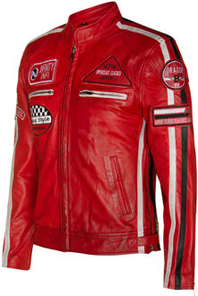 Leren race-motorfietsjack met rits - maat XS Rood
