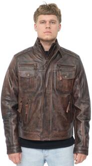 Leren retro bikerjack voor heren, Toronto Bruin - S