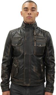 Leren retro bikerjack voor heren, Toronto Zwart - 2XL