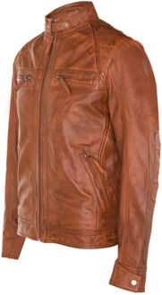 Leren Rock Racing gewatteerd bikerjack Bruin - 4XL