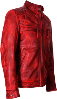 Leren Rock Racing gewatteerd bikerjack - maat 2XL Rood