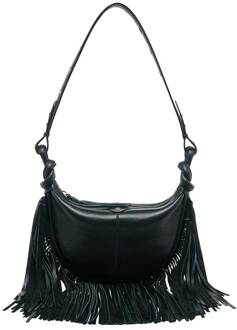 Leren schoudertas met fringes Chris  zwart - One Size,