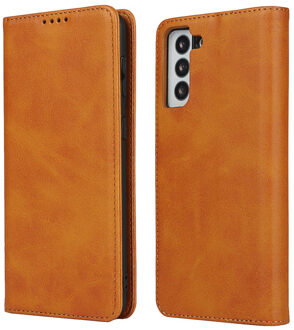 Leren Wallet case Luxe Samsung Galaxy S21 Plus tan Bruin