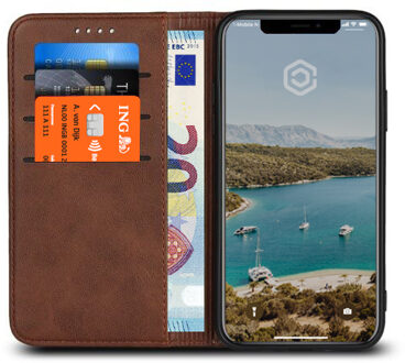 Leren Wallet case - Portemonnee hoesje - iPhone XR Bruin