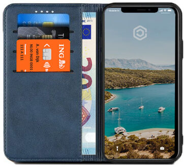 Leren Wallet case - Portemonnee hoesje - iPhone XS blauw
