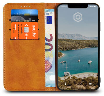 Leren Wallet case - Portemonnee hoesje - iPhone XS tan