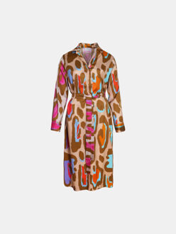 Lerici jurk met degradé oranje fuchsia print en luipaard patroon - maat L Veelkleurig