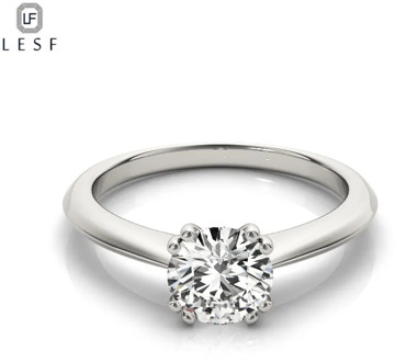 LESF 1 Ct Round Cut Sona 925 Sterling Silver Wedding Ring For Women Classic Gift Engagement Ring