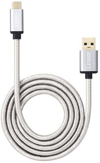 Leshp Metalen Shell Nylon Gevlochten Lichtgewicht Duurzaam Veilig Grote Stroom USB3.0A Naar Usb Type-C Opladen Gegevens Charger 1M Kabel Zilver