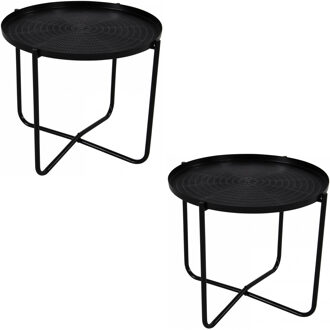 Lesli Living Bijzettafel/plantenstandaard/tafel - 2x - rond - metaal - zwart - 35 cm