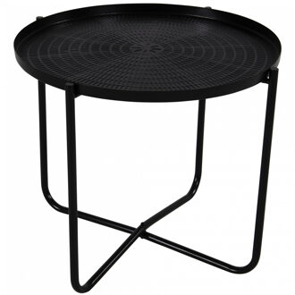 Lesli Living Bijzettafel/plantenstandaard/tafel - rond - metaal - zwart - 35 cm