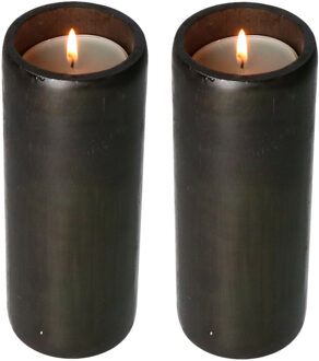 Lesli Living Kaarsenhouders/waxinelichtjes houders - 2x - bamboe - zwart - H20 cm - hoge buis