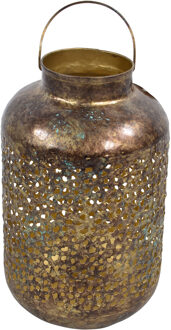Lesli Living Lantaarn/windlicht - Oosterse stijl - goud - metaal - antieke uitstraling - 20 x 32 cm