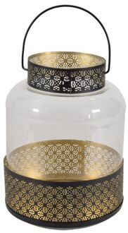 Lesli Living Lantaarn/windlicht zwart/goud Arabische stijl 20 x 28 cm metaal en glas - Lantaarns