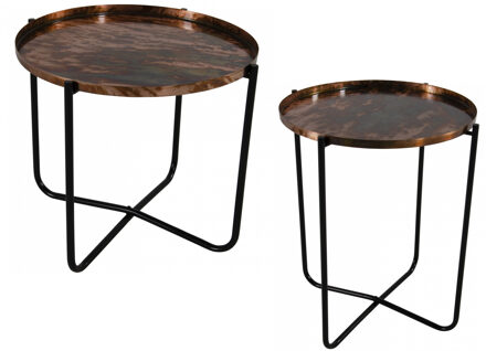 Lesli Living Set van 2x stuks ronde bijzettafel/plantenstandaard oud koper 35 en 50 cm - Bijzettafels Bruin
