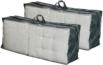 Lesli Living Tuinmeubelhoes 2x stuks grijs/groen voor 4 stoelkussens 130 x 50 cm - Tuinkussenhoes