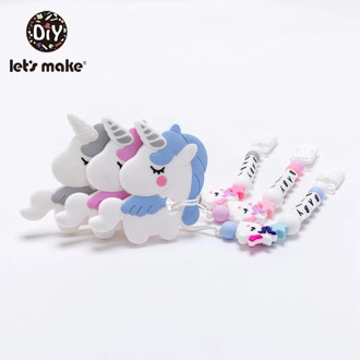 Let's Make Pacifier Chain Custom Baby's Name Cartoon Unicorn Silicone Holder For Nipples Personalized Pacifier Clip Baby Teether
